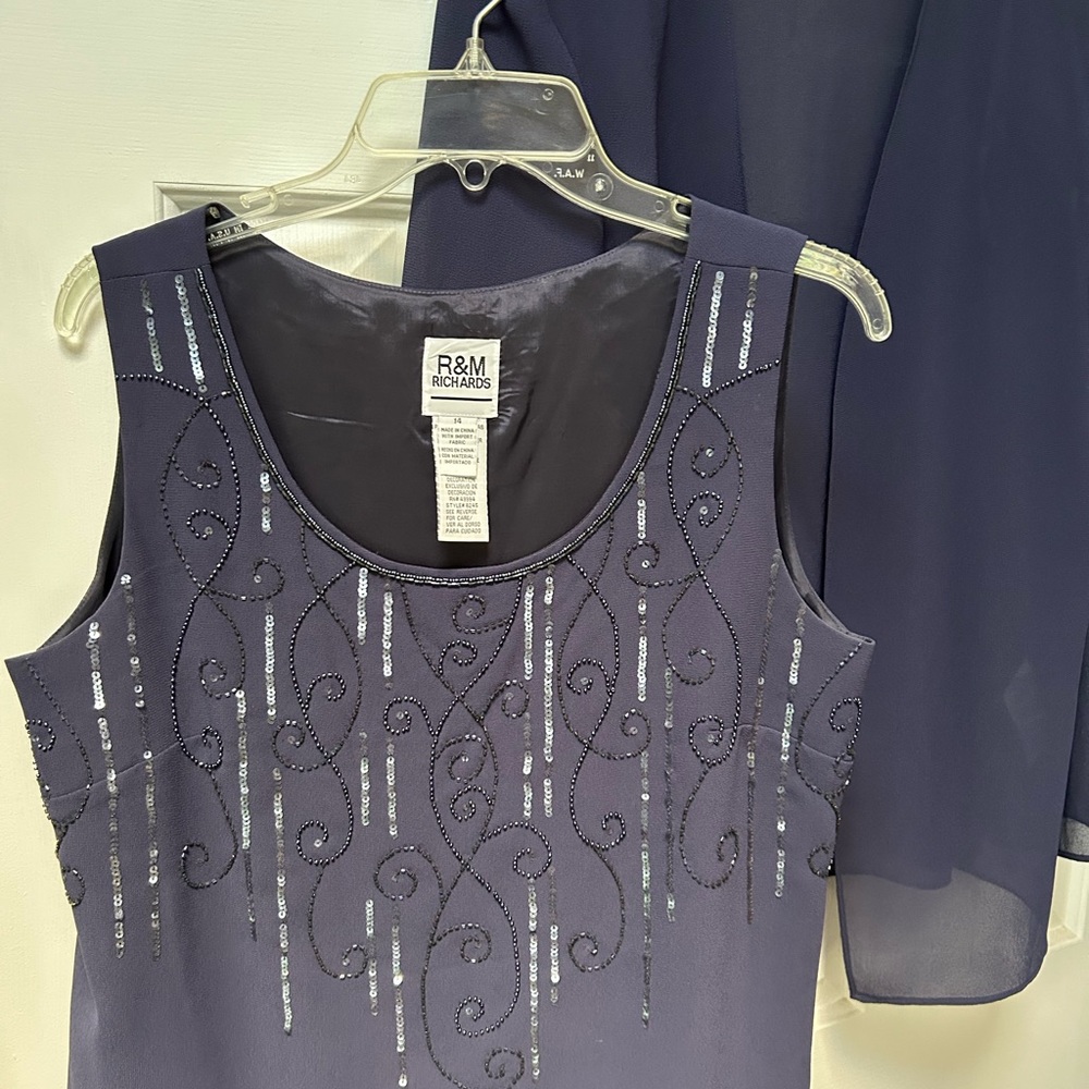 2pc R&MRichards Midnight Blue Sequin top w/matching sheer jacket. Never worn